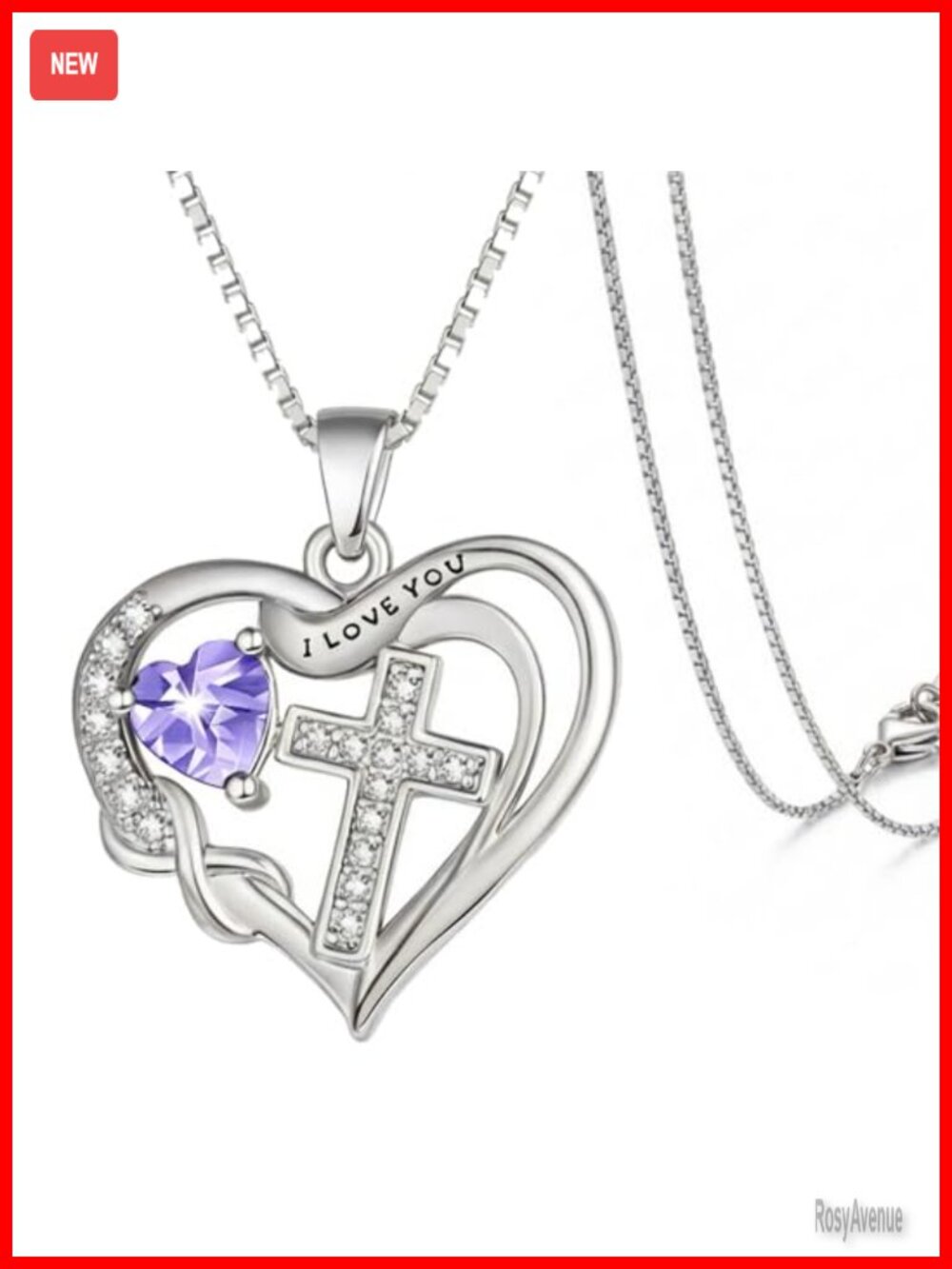 Birthstone Heart Cross Pendant Necklace 14K Gold Plated Infinity Women